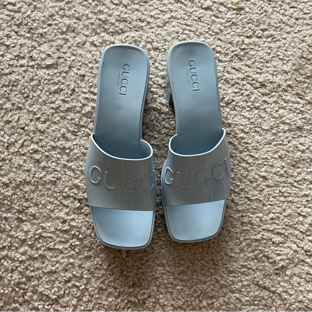 Gucci block heel slides